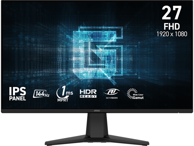 MSI G275L E14 27" FHD Gaming Monitor 1920x1080 144Hz 1ms FreeSync IPS HDR Ready Anti-Glare HDMI DisplayPort Adaptive-Sync Frameless Design VESA Mount Compatible