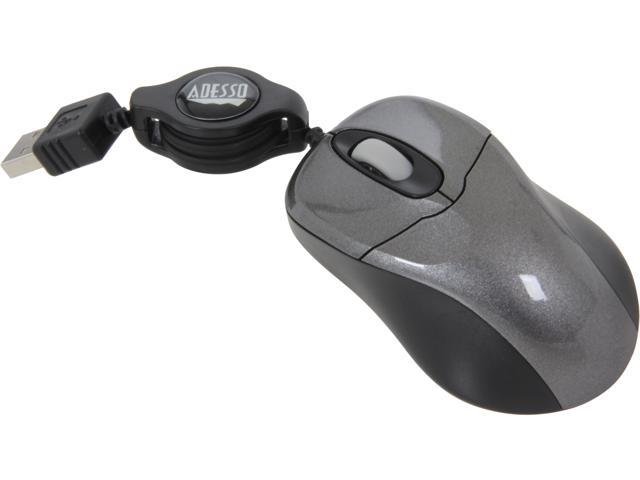 ADESSO Mini Retractable IMOUSES1 Black 3 Buttons 1 x Wheel USB Wired Optical 1000 dpi Mouse