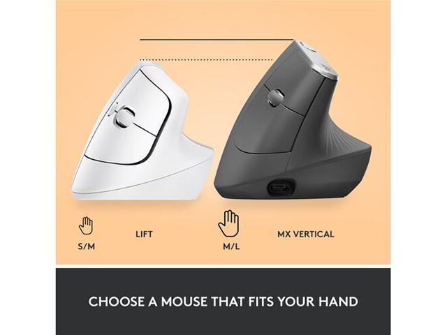 Logitech Lift Vertical Ergonomic Mouse, Wireless, Bluetooth or Logi