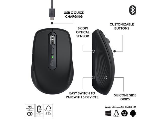 Logitech MX Anywhere 3S Compact Wireless Mouse, Fast Scrolling, 8K