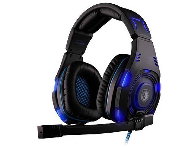 SADES SA-907 USB Connector Circumaural PC Gaming Headset w/ Microphone + Volume Control - Black/Blue