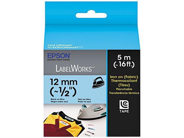 EPSON LC-4LBQ5 LabelWorks Iron on (Fabric) LC Tape Cartridge 0.50" Black on Blue