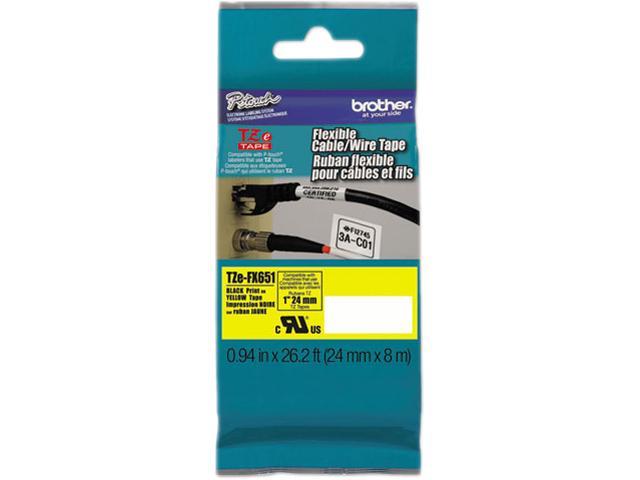 Brother TZEFX651 24mm (0.94") Black on Yellow Flexible ID Tape 8m (26.2 ft)
