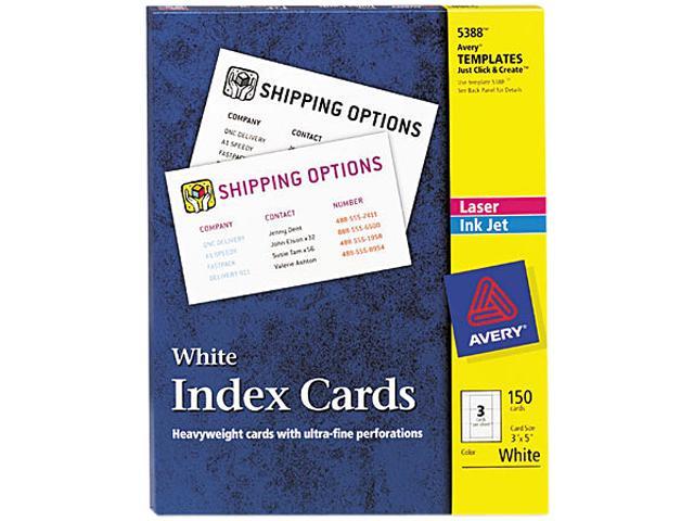 Avery Unruled Index Cards for Laser and Inkjet Printers 3 x 5 White 150/Box 5388 