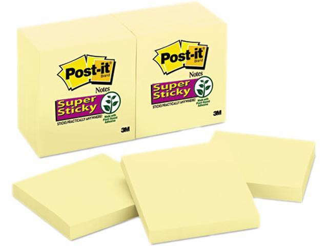 Post-it 654-12SSCY Super Sticky Notes, 3 x 3, Canary Yellow, 12 90-Sheet Pads/Pack