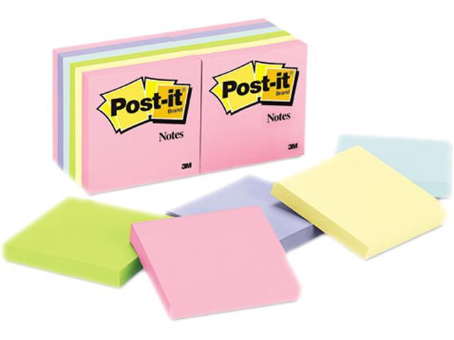 Post-it Notes 654-AST Original Pads in Pastel Colors,3 x 3, Five Pastel  Colors, 12 100-Sheet Pads/Pack Sticky Notes & Flags 