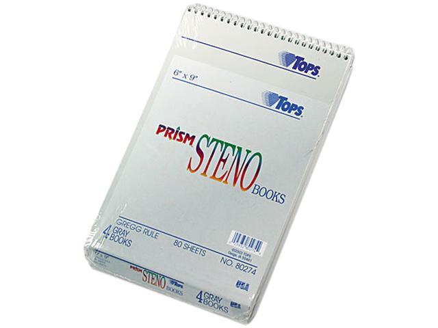 Tops 80274 Spiral Steno Notebook, Gregg Rule, 6 x 9, Gray, 4 80-Sheet Pads/Pack