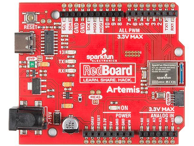 SparkFun RedBoard Artemis Machine Learning Development Board Includes BLE One Megabyte of Flash USB-C Connector Qwiic I2C MEMS Microphone Program with Arduino IDE Run TenserFlow Models R3 Footprint