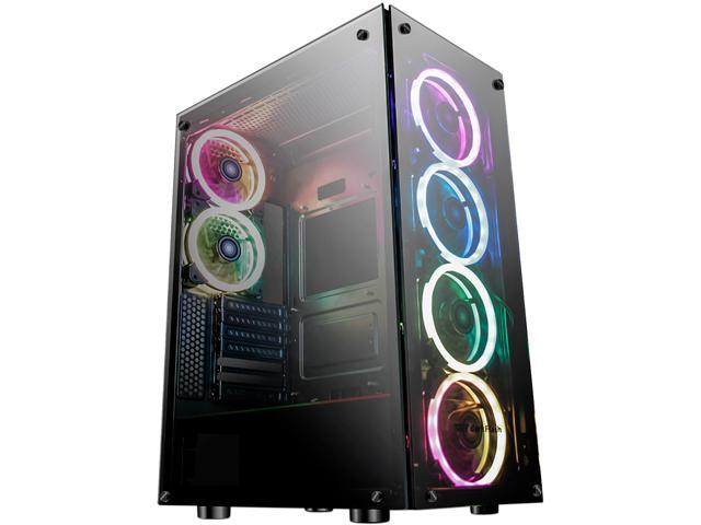 darkFlash Phantom Black ATX Mid-Tower Desktop Computer Gaming Case USB 3.0 Ports Tempered Glass Windows With 6pcs 120mm LED DR12 RGB Fans Pre-Installed