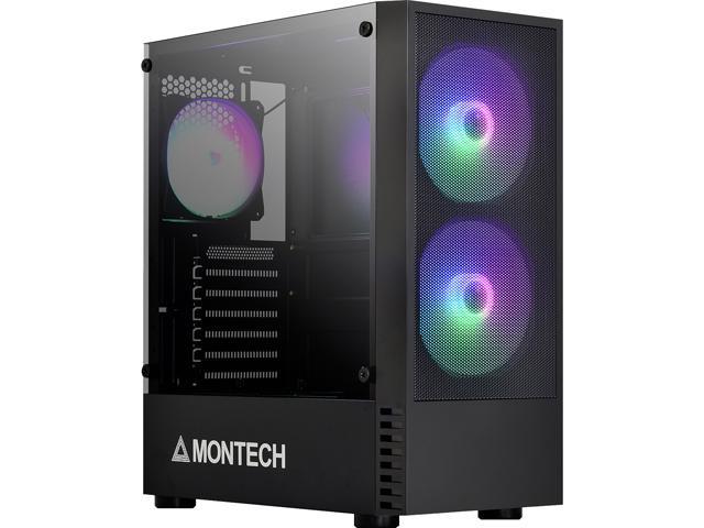 Montech X2 MESH Black ATX Mid-Tower Case/High Airflow, Fine Mesh Front Panel, Full Glass Side Panel
, Pre-Installed 2 x 140mm, 1 x 120 mm Rainbow Led Fans