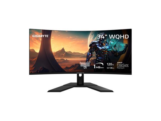 GIGABYTE - GS34WQC (US) - 34" VA Curved Gaming Monitor - WQHD 3440x1440 - Curved - 120 Hz/OC 135 Hz - 1ms MPRT - AMD FreeSync Premium - HDMI, DP - Height Adjustable - Black