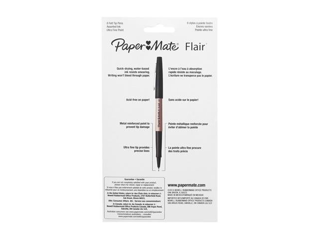 Paper Mate Flair Felt Tip Stick Porous Point Marker Pen, 0.4mm, Assorted  Ink/Barrel, 8/Set (1927694)