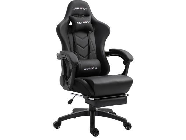 Dowinx Gaming Chair Ergonomic Office Recliner for Computer with Massage Lumbar Support, Racing Style Armchair PU Leather E-Sports Gamer Chairs with Retractable Footrest (Black)