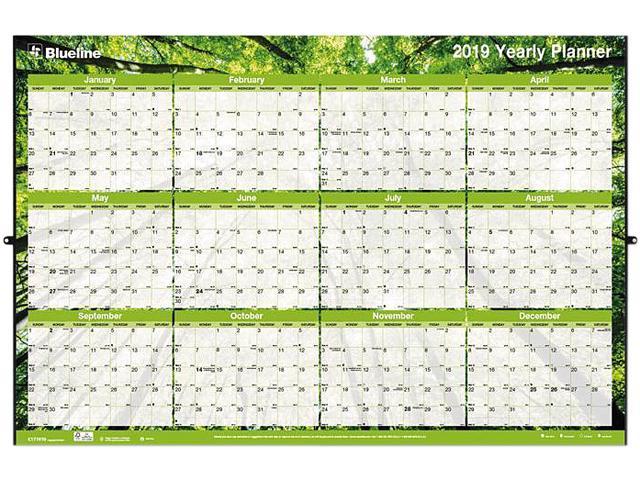 Yearly Laminated Wall Calendar 36 x 24 Green 2021 C171910 Newegg com