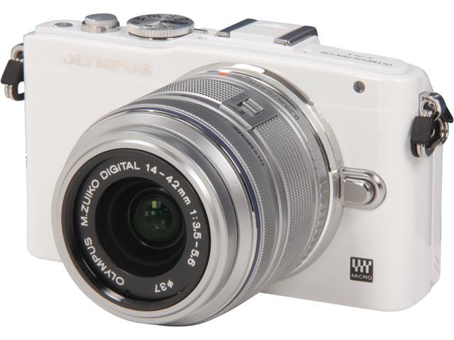 OLYMPUS E-PL5 V205041WU000 White 16.1 MP 3.0" 460K Touch LCD Micro Four Thirds interchangeable lens system camera with Silver 14-42mm II R Lens