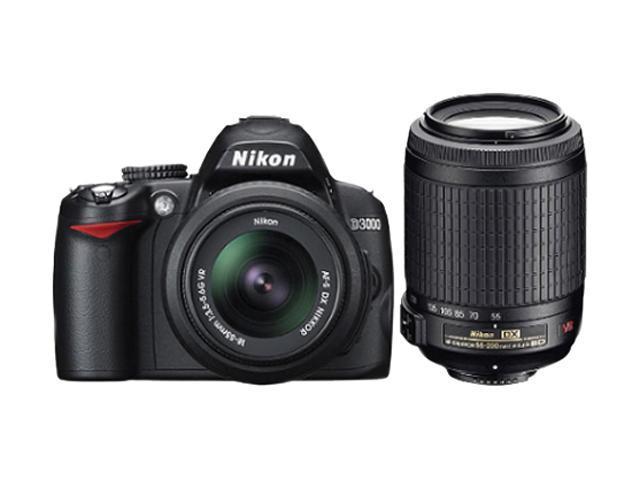 Nikon D3000 Black 10.2 MP 3.0" 230K LCD DX-Format Digital SLR Camera w/ AF-S DX NIKKOR 18-55mm f/3.5-5.6 and 55-200mm f/4-5.6 IF-ED VR Lenses