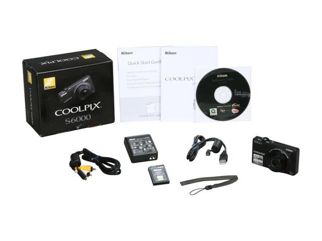 Nikon COOLPIX S6000 Black 14.2 MP 7X Optical Zoom 28mm Wide Angle Digital  Camera