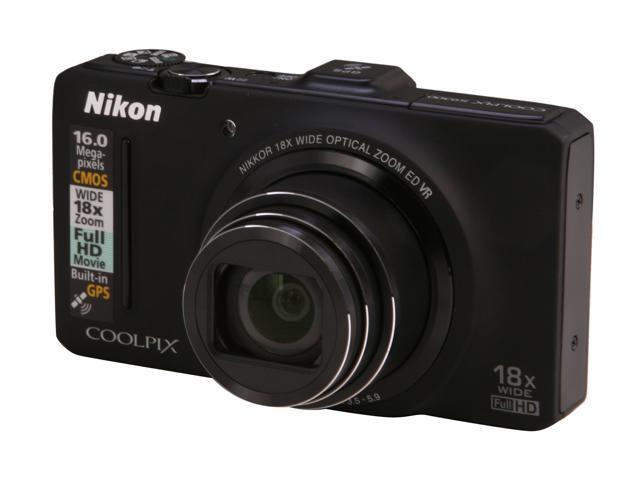 Nikon Coolpix S9300 Black 16 MP 18X Optical Zoom 25mm Wide Angle Digital Camera HDTV Output