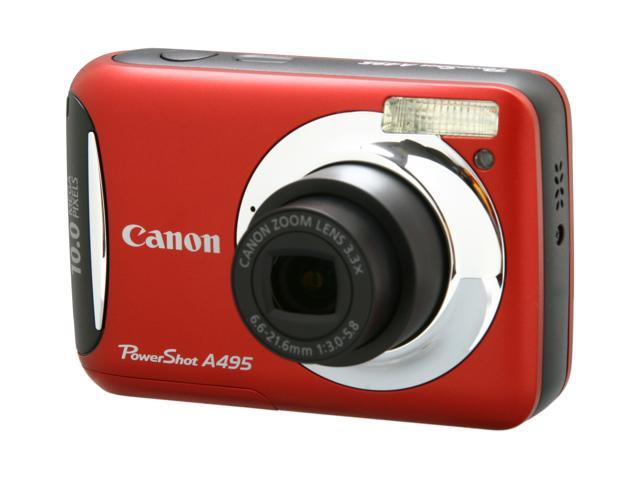 Canon PowerShot A495 Red 10.0 MP 3.3X Optical Zoom Digital Camera