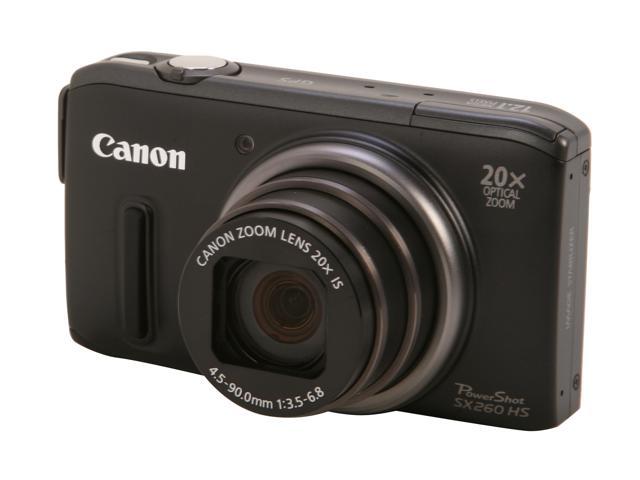 Canon PowerShot SX260 HS Black 12.1 MP 20X Optical Zoom 25mm Wide Angle Digital Camera HDTV Output