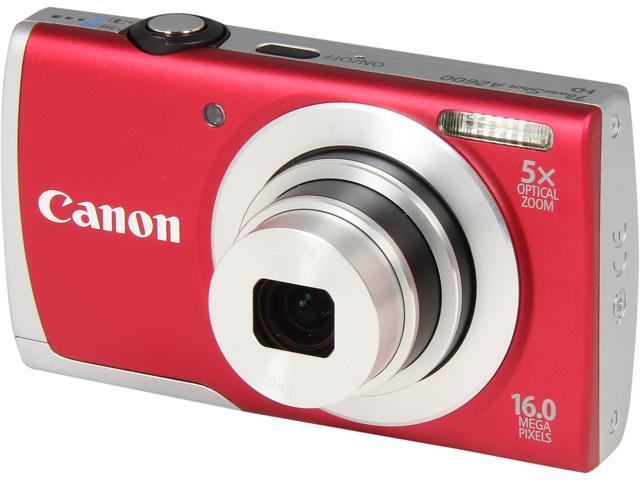 Canon PowerShot A2600 Red 16.0 MP 5X Optical Zoom 28mm Wide Angle Digital Camera