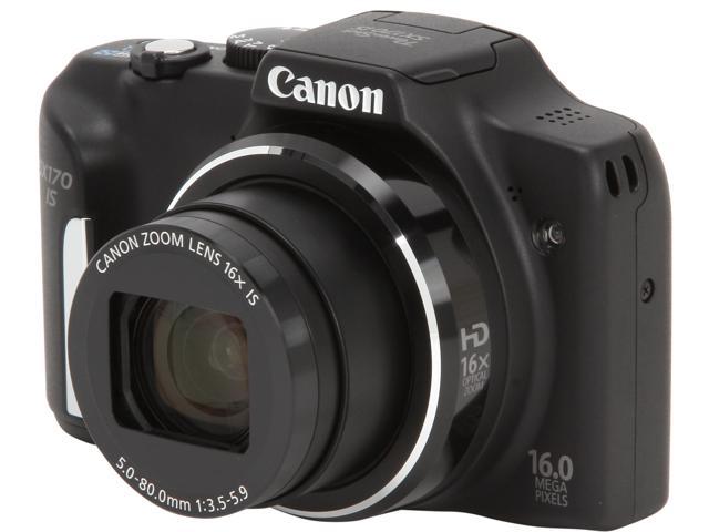 Canon PowerShot SX170 IS Black 16MP 16X Optical Zoom 28mm Wide Angle Digital Camera