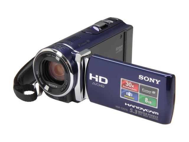 Sony HDR-CX210 1920x1080 Full HD Camcorder - 5.3 MegaPixels, 1/5.8" CMOS, 2.7" Touch-Screen LCD, 300x Digital, 25x Optical, 8GB Internal, SD Card Slot, HDMI, USB, Blue