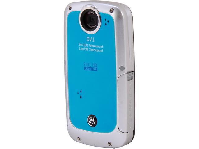 GE DV1 Waterproof/Shockproof 1080P Pocket Video Camera Aqua Blue