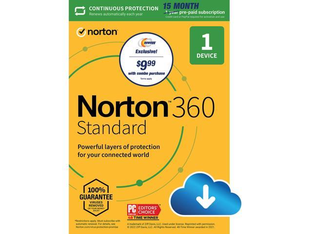 Norton 360 Standard 2022 for 1 Device, 15 Month Auto Renewed Subscription w/ 3 Months FREE, Download NEWEGG EXCLUSIVE