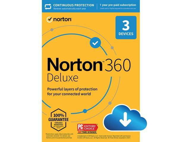 Norton 360 Deluxe for up to 3 Devices (2023 Ready), 1 Year with Auto Renewal, Download