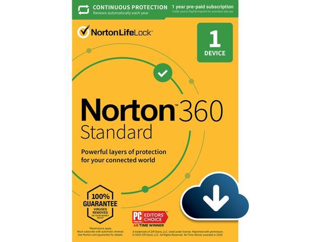 Norton 360 Standard 2022 Ready Antivirus Software For 1 Device With Auto Renewal Includes Vpn Pc Cloud Backup Dark Web Monitoring Download - Neweggcom