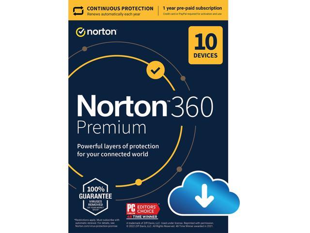 Norton 360 Premium 2023 - 10 Devices - 1 Year with Auto Renewal, - Download