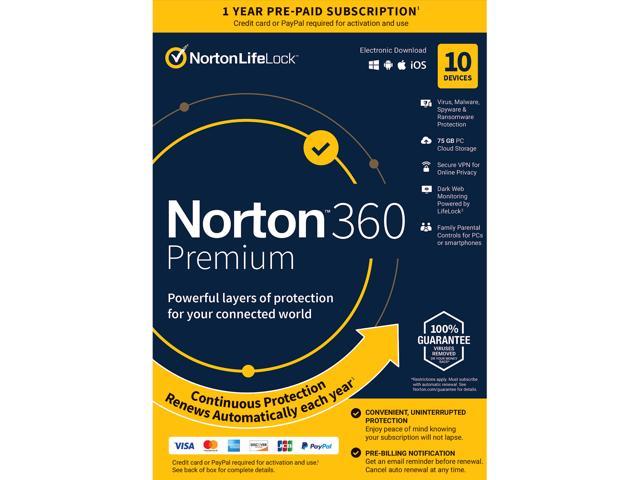 Norton 360 Premium 2023 - 10 Devices - 1 Year with Auto Renewal - Key Card