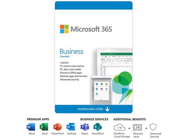 Microsoft 365 Business Standard, 1 User 1 Year, Premium Office Apps, 1 TB OneDrive Cloud Storage, Bilingual, PC/Mac Download