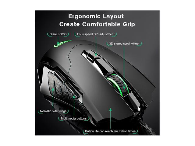 6 Programmable Button PSATO Mechanical Macros Wired Gaming Mouse with 7 Colors Led Backlit for Windows 7/8/2000 / XP/Vista Mac OS or Latest 4-Level Adjustable 3200 DPI Ergonomics Design 