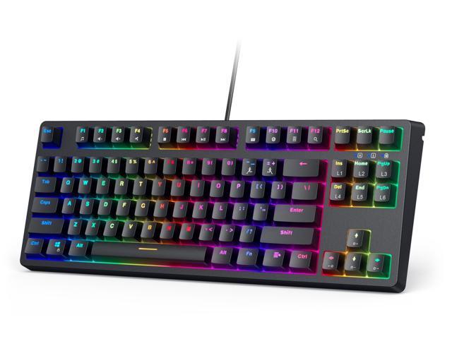 AUKEY TKL Mechanical Gaming Keyboard with RGB and Red Switches, 87-Key Wired Keyboard with Anti-Ghosting & Gaming Software for PC and Mac KM-G14