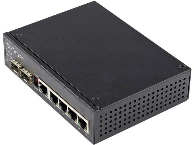 StarTech.com Industrial 6 Port Gigabit Ethernet Switch w/4 PoE RJ45 +2 SFP  Slots 30W 802.3at PoE+ 12-48VDC 10/100/1000 Mbps -40C to 75C - Industrial 6