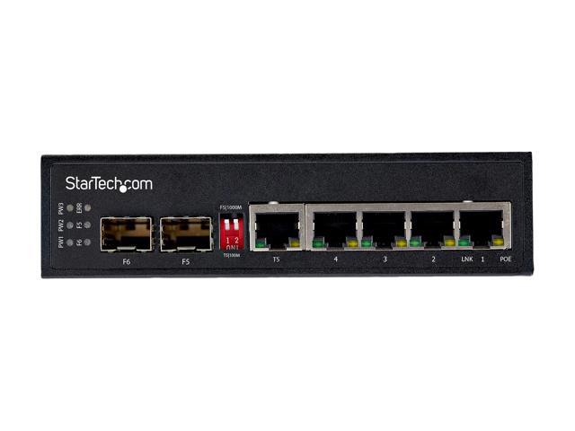 StarTech.com Industrial 6 Port Gigabit Ethernet Switch 4 PoE RJ45 +2 SFP Slots