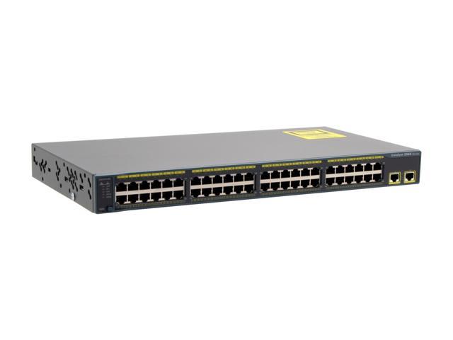 CISCO WS-C2960-48TT-L 10/100Mbps + 1000Mbps Switch 48 x 10/100Mbps ports
2 x 10/100/1000Mbps uplinks Port 8000 MAC Address Table 64 MB DRAM
32 MB flash memory Buffer Memory