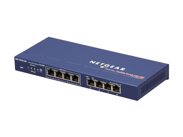 NETGEAR 8 Port Fast Ethernet Unmanaged Switch, 4xPoE 56W, ProSAFE Lifetime Protection (FS108P)