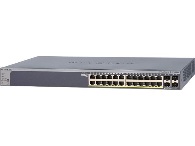 NETGEAR 24-Port Gigabit Ethernet Smart Managed Pro Switch, PoE/PoE+, 384w, 4 SFP+, ProSAFE Lifetime Protection (GS728TPP)