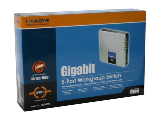 Linksys 5 Port Gigabit Workgroup Switch EG005W w/ AC Adapter 