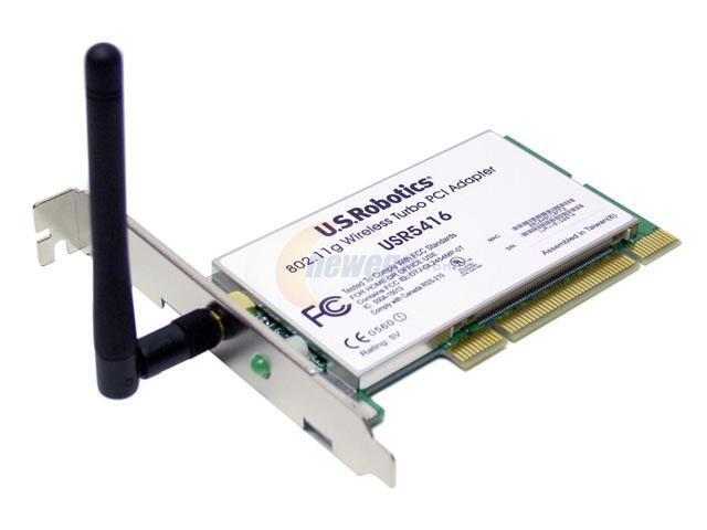 U.S. Robotics USR5416 Wireless Turbo Adapter IEEE 802.11b/g PCI 1, 2, 5.5, 6, 11, 12, 22, 24, 36, 48, 54 Mbps with auto-fallback For 100 Mbps wireless networking –computer with 100 Mbps 802.11g wireless adapter/access point/router Wireless