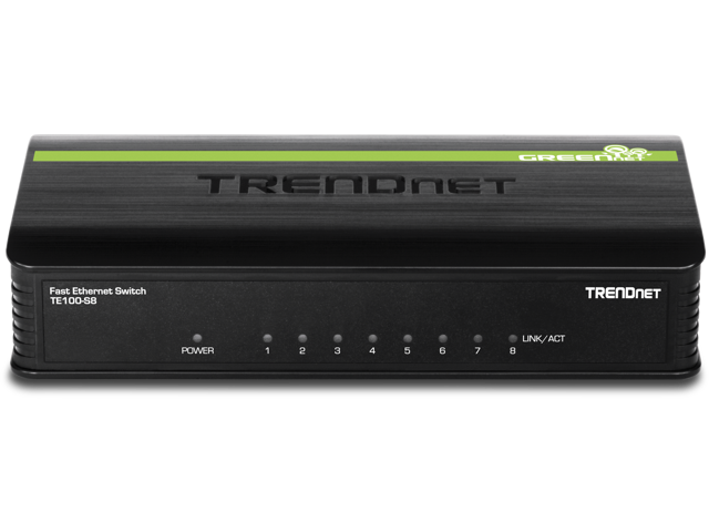 TRENDnet 8-Port Unmanaged 10/100 Mbps GREENnet Ethernet Desktop Switch, TE100-S8, 8 x 10/100 Mbps Ethernet Ports, 1.6 Gbps Switching Capacity, Plastic Housing, Network Ethernet Switch, Plug & Play