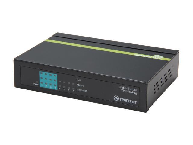 TRENDnet 8-Port Gigabit GREENnet PoE+ Switch, 4 x Gigabit PoE-PoE+ Ports, 4 x Gigabit Ports, 61W Power Budget, 16 Gbps Switch Capacity, Ethernet Unmanaged Switch, Black, TPE-TG44G