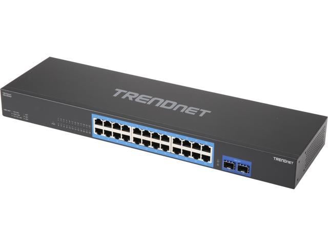 TRENDnet 24-Port Gigabit Switch with 2 X 10G SFP+ Slots, Fanless Design, 19" 1U Rack mountable, TEG-30262