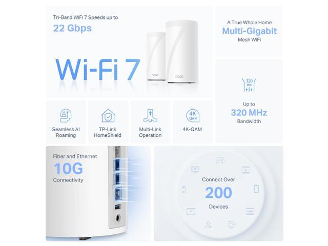 Tp-link Deco Be85(2-pack) Be22000 Whole Home Mesh Wi-fi 7 System (tri 