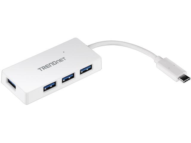 TRENDnet 4-Port USB C to USB Hub, TUC-H4E, 4 x USB 3.0 Ports, Compact Size USB Type-C Multiport Adapter, Compatible with Windows, Mac OS, Backwards Compatible with USB 2.0, White