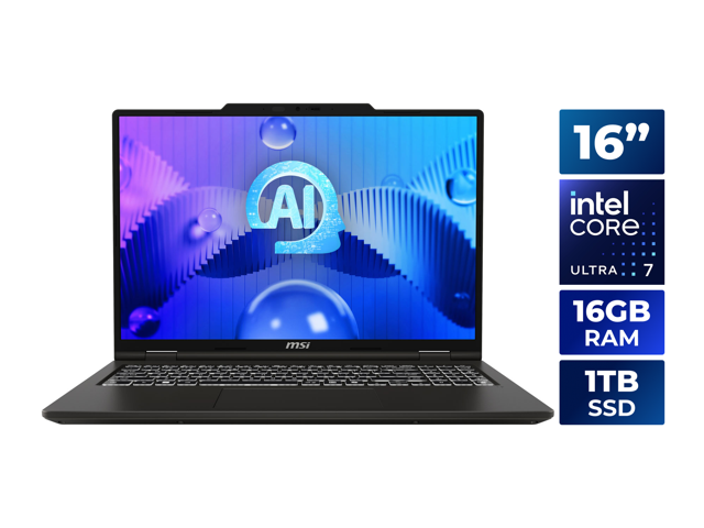 MSI 16" Venture 16 AI 2K 120Hz OLED Laptop, Intel Core Ultra 7 155H, Intel Arc Graphics, 16GB DDR5, 1TB NVMe SSD, Windows 11 Home (Venture 16 AI A1MG-030CA)