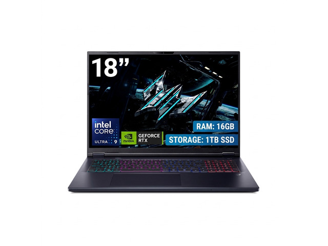 Acer Predator Helios Neo 18 AI - 18.0" Intel Core Ultra 9 275HX - GeForce RTX 5070 Ti Laptop GPU - 2.10 GHz - 16GB Memory - 1 TB PCIe SSD - Windows 11 Home Gaming Laptop - 240 Hz IPS (PHN18-72-92Y3 )